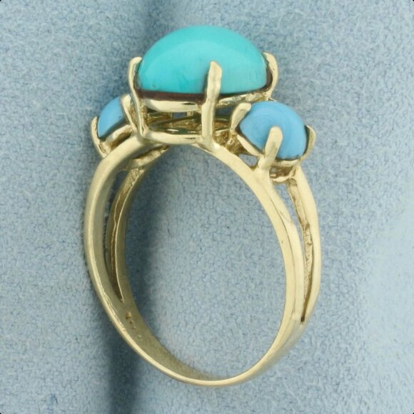 Three Stone Turquoise Ring in 14k Yellow Gold - Picture 3 of 4